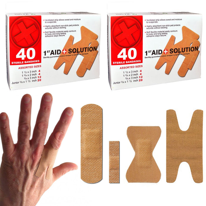 80 First Aid Fabric Adhesive Bandages Assorted Sterile Non-Stick Pad Absorbent