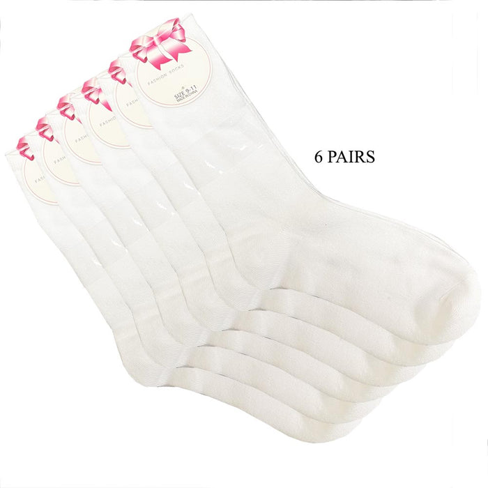 6 Pair Crew Socks White Size 9-11 Unisex Basic Solid Casual Work Everyday Comfort