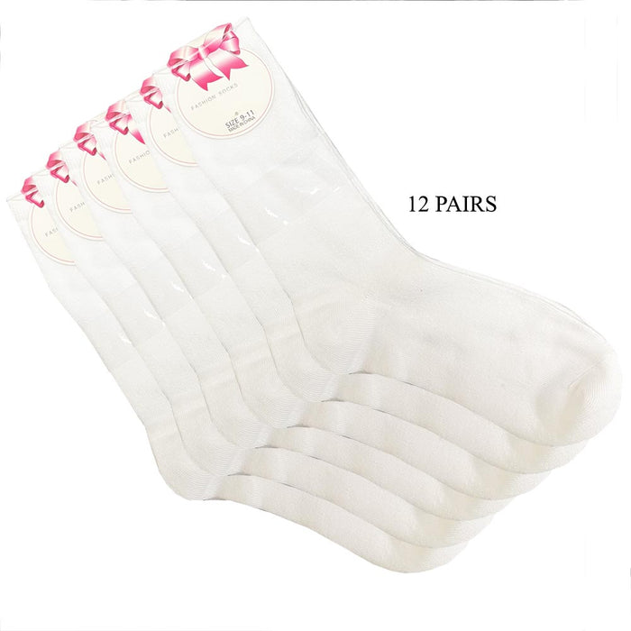 12 Pair Crew Socks White Size 9-11 Unisex Basic Solid Casual Work Everyday Comfort