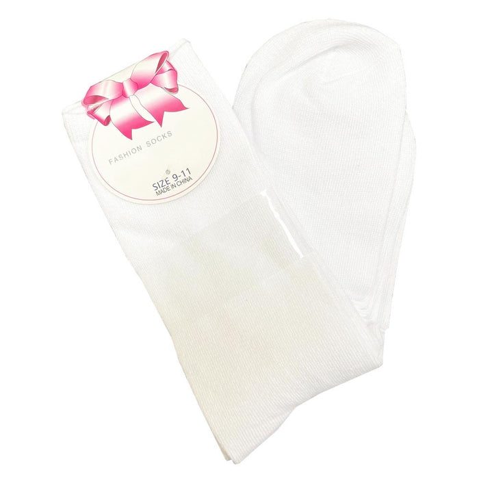 6 Pair Crew Socks White Size 9-11 Unisex Basic Solid Casual Work Everyday Comfort