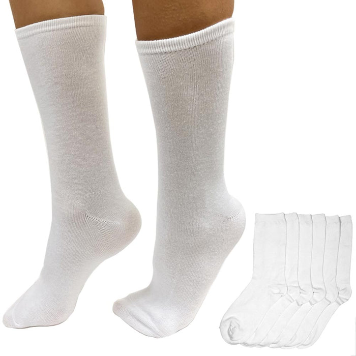 6 Pair Crew Socks White Size 9-11 Unisex Basic Solid Casual Work Everyday Comfort