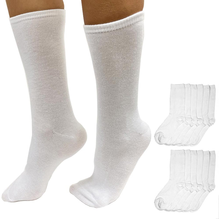 12 Pair Crew Socks White Size 9-11 Unisex Basic Solid Casual Work Everyday Comfort