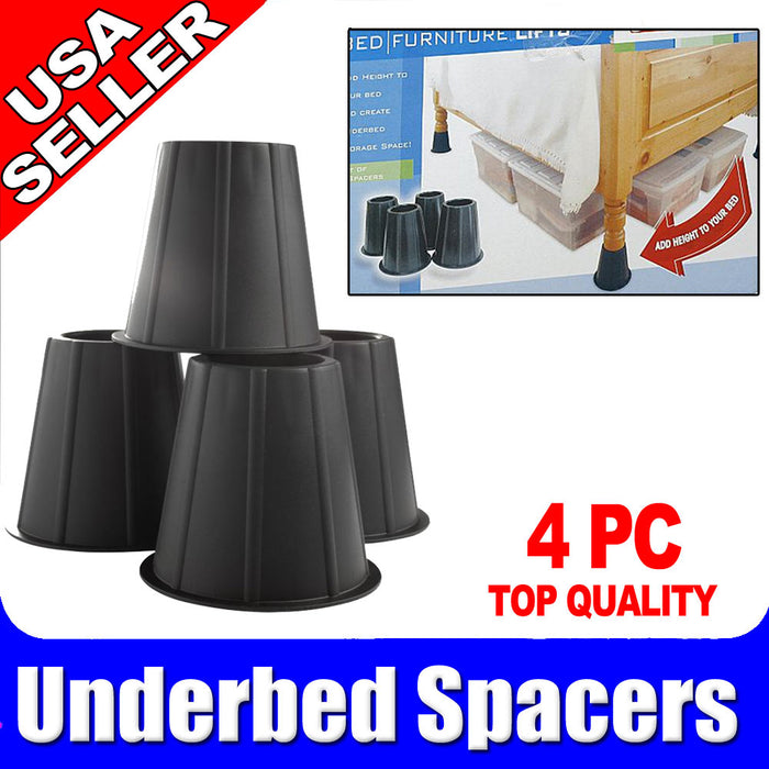 4 Pc Bedding Furniture Risers Set Adjustable Bed Sofa Chair Riser Dorm Black 3"
