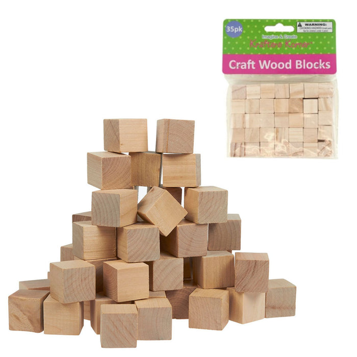 35 Natural Wooden Craft Blocks Unfinished Hardwood Wood Blocks Square 0.6" Cubes