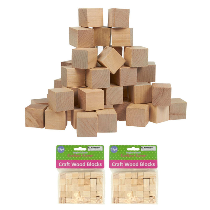 70 Wood Craft Blocks Natural Wooden Unfinished Hardwood Blocks Square 0.6" Cubes