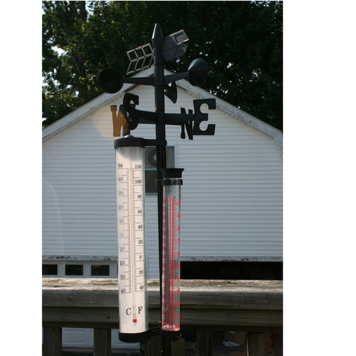Weather Vane Station 56" Tall W/ Poll Thermometer Rain Gauge Wind Spinner Meter