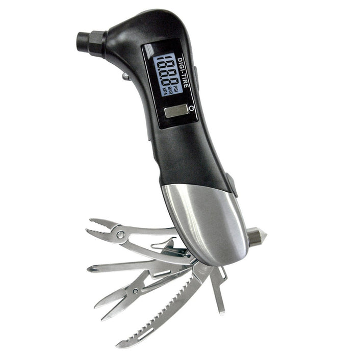 Digital Multi Tool Air Pressure Gauge Car Motorcycle Flashlight Glass Hammer
