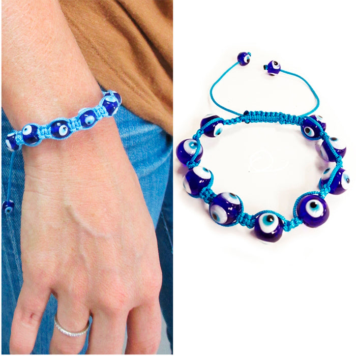 Evil Eye Lucky Bracelet Glass Blue Bead Adjustable Rope String Hamsa Charm Gift