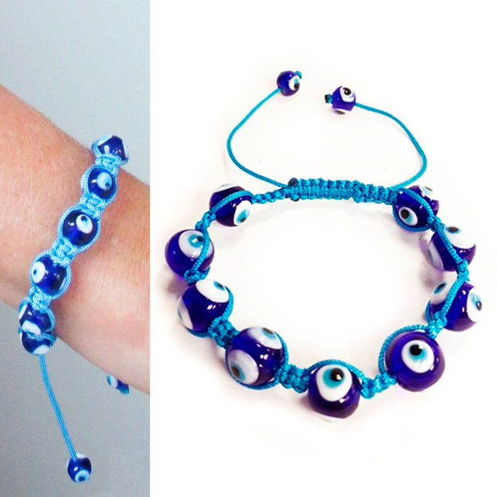 Evil Eye Lucky Bracelet Glass Blue Bead Adjustable Rope String Hamsa Charm Gift