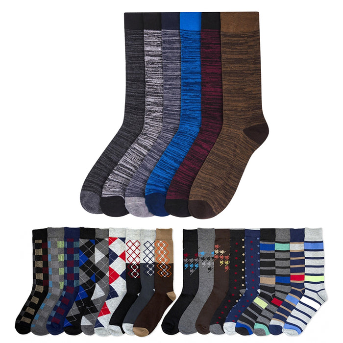 12 Pairs Mens Dress Socks Knocker Design Crew Pattern Stripe Dot Argyle 10-13