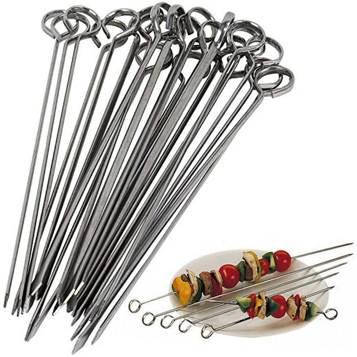 30 Pc Stainless Steel BBQ Kebab Skewers Metal 11.8" Barbecue Grill Stick Cooking
