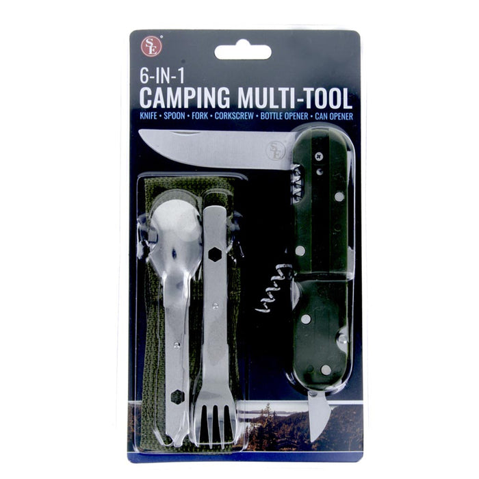6 Multi Tools Purpose Camping Camper Folding Knife Fork Spoon Emergency Survival