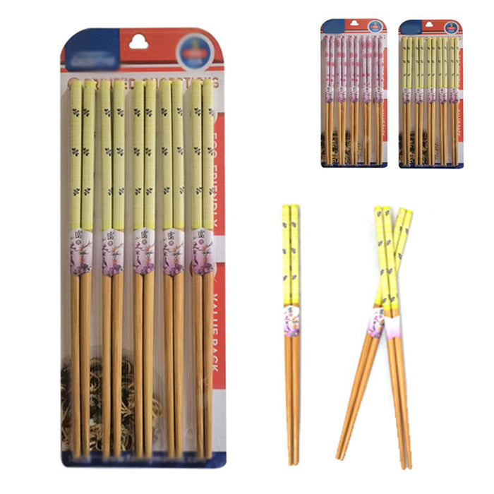 5 Pair Chinese Japanese Sushi Reusable Wooden Chopsticks Bamboo Design Pattern