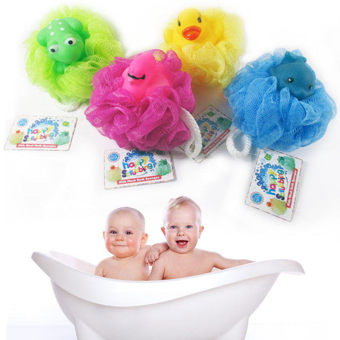 1 Kids Mesh Sponge Toy Pouf Puff Bath Sponges Scrub Stuffed Animal Shower Loofah