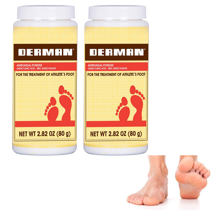 2 Derman Anti-fungal Athlete's Foot Powder Relieves Odor Moisture Absorbent Feet