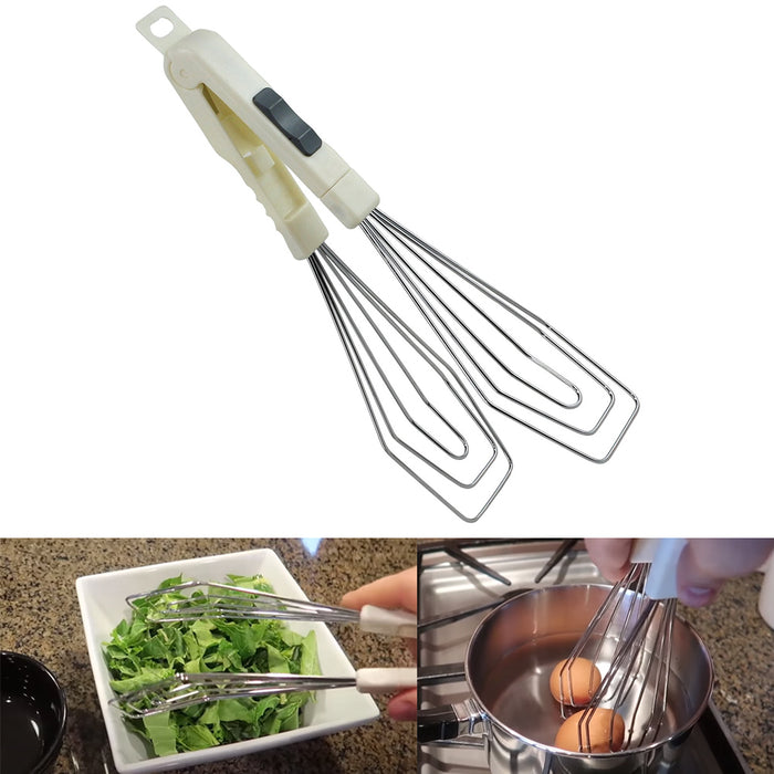 2 Pc Wonder Mixer Multi Purpose Metal Tongs Spatula Whisk Kitchen Grill Salad