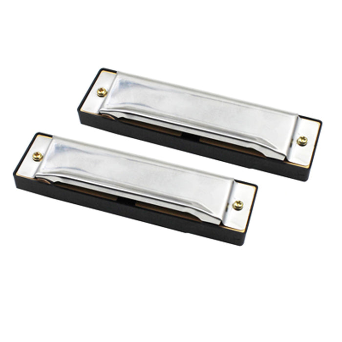 2 Pc Blues Harmonica Set 10 Holes Key of C Harp Metal Stainless Steel Silver Pro