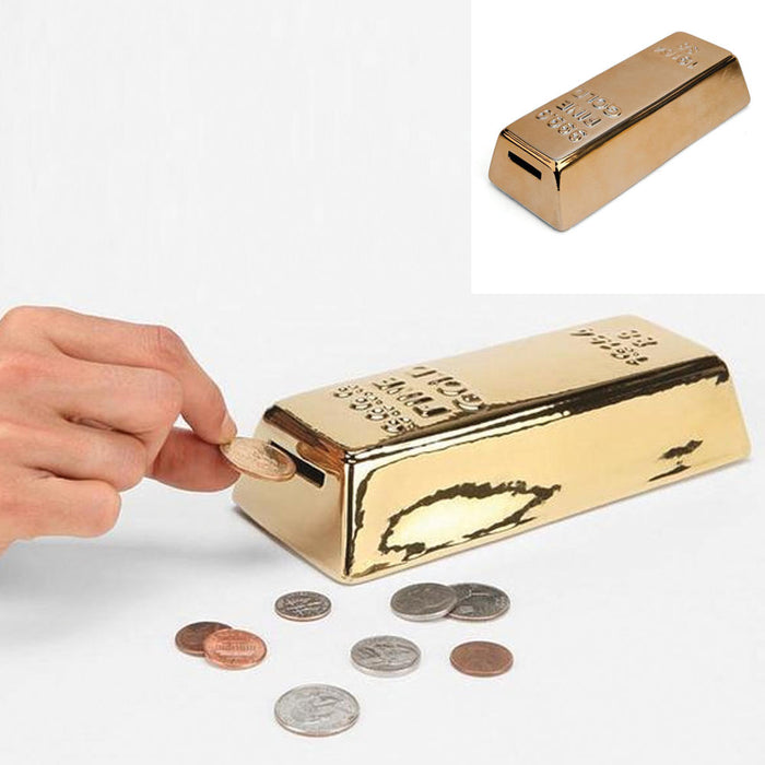 Gold Money Bank Coin Box Piggy Ceramic New Saavy Safe Dollar Coins Gift Adults !