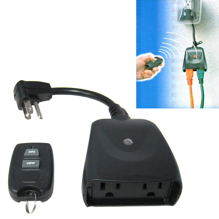 Remote Control 2 Outlet Receiver Power On Off Switch Indoor Outdoor Home 80 Ft
