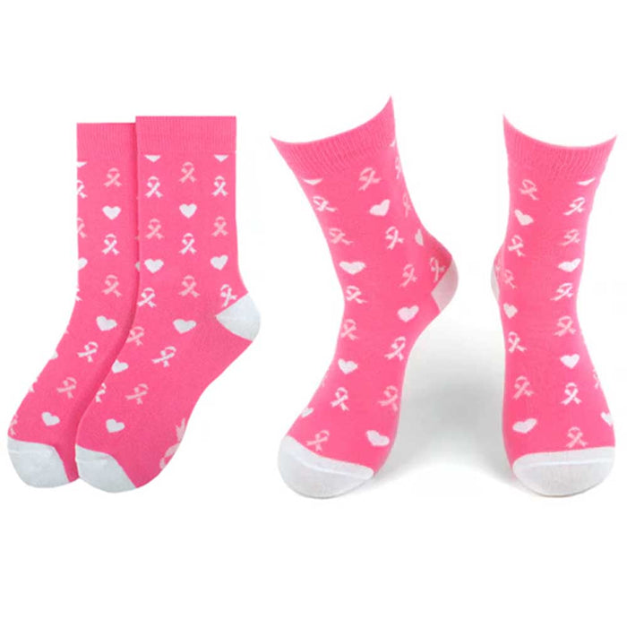 2 Pairs Pink Ribbon Socks Size 9-11 Breast Cancer Awareness Support Girls Womens
