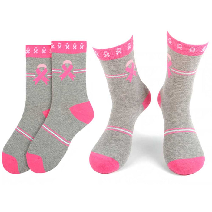 2 Pairs Pink Ribbon Socks Size 9-11 Breast Cancer Awareness Support Girls Womens