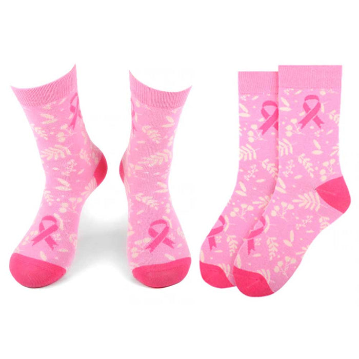 1 Pair Pink Ribbon Socks Womens Breast Cancer Awareness Support Girls Size 9-11