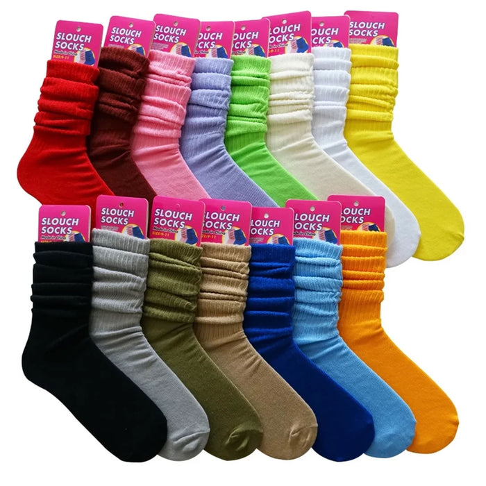 6 Pairs Women's Slouch Socks Scrunch Cotton Soft Plush Thick Knit Casual 9-11