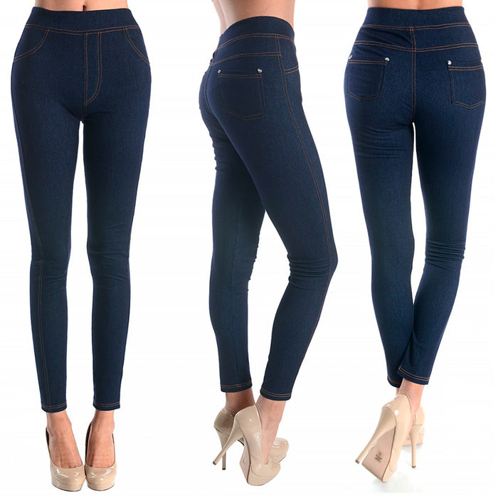 Women Stretch Skinny Jeggings Blue Soft Leggings Jeans Sexy Pencil Pants OneSize