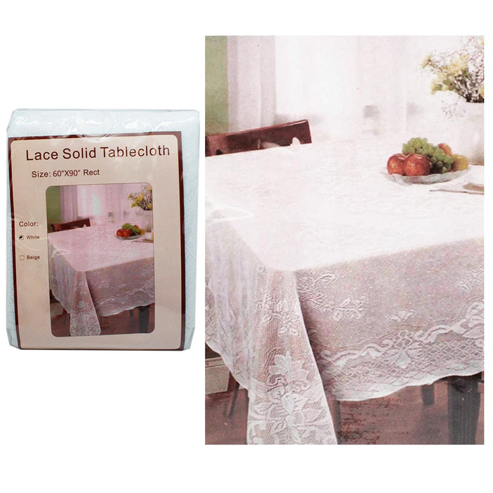 White Lace Solid Tablecloth 60" X 90" 100% Polyester Cloth Rectangle Cover Home