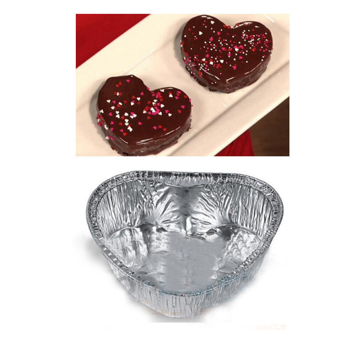 72 Aluminum Foil Heart Baking Cups Mold Cupcakes Disposable Silver Tin Bake New