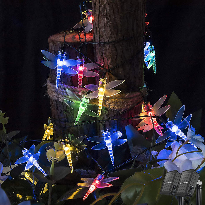 2 Pk Dragonfly Fairy String Lights 40 LED Solar Powered Party Garden Waterproof