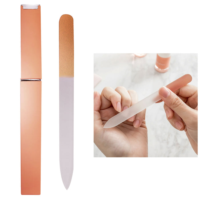 1 Set Rose Gold Crystal Glass Nail File with Case Manicure Board Natural Acrylic