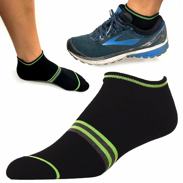4 Pairs Mens Ankle Sports Socks No Show Neon Stripe Solid Black Low Cut US 10-13