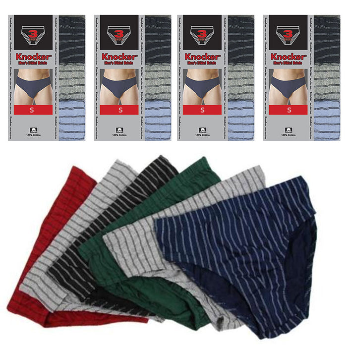12 Pack Mens Bikinis Briefs Underwear 100% Cotton Lined Knocker Size Small 28-30