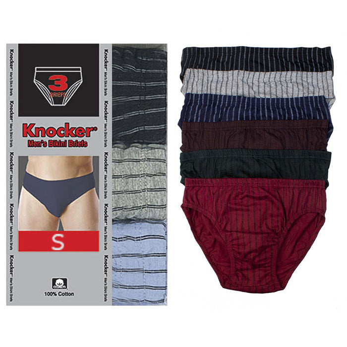 3 Pack Mens Bikinis Briefs Underwear 100% Cotton Lined Knocker Size Small 28-30
