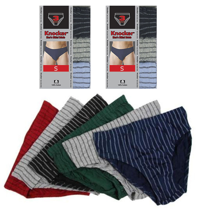 6 Pack Mens Bikinis Briefs Underwear 100% Cotton Lined Knocker Size Small 28-30