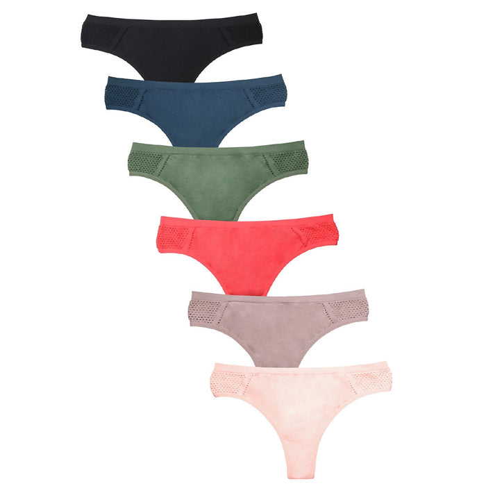 6 Pack Lingerie Women Seamless Thongs Underwear Ice Silk Comfy G-string Panties