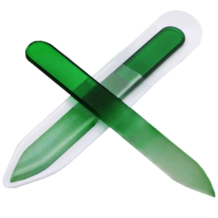 4 Pc Professional Crystal Glass Finger Nail File Case Manicure Pedicure Green