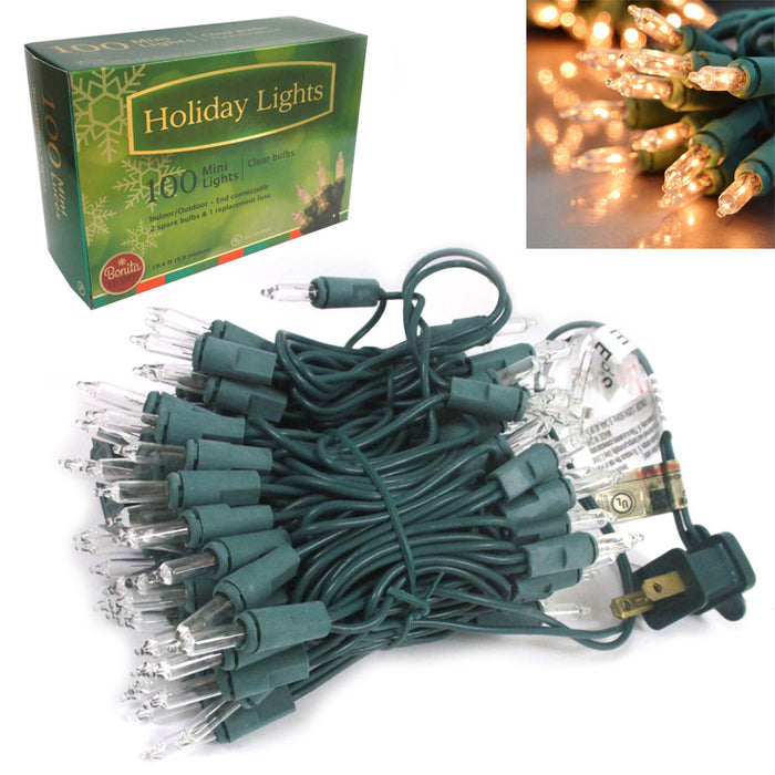 100 Mini String Lights Clear Bulbs Christmas Decoration Holiday Indoor Outdoor