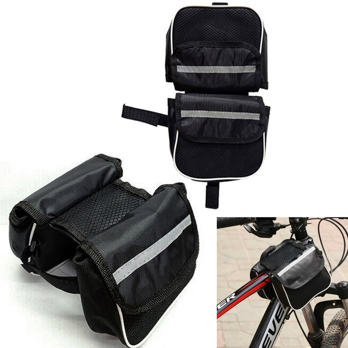 2 Pc Bicycle Bag Bike Bar Frame Pouch Case Black Durable Carry Keys Wallet Phone
