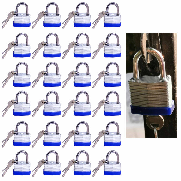 24 Pc Laminated Keyed Padlocks Pad Locks 40mm w/ 2 Keys Hardener Steel Security