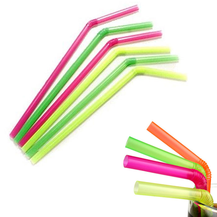 150 Neon Drinking Straws Flexible Plastic Party Home Bar Drink Cocktail Cup Fun