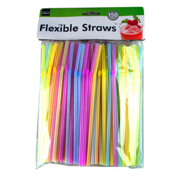 150x Neon Drinking Straws Flexible Plastic Party Home Bar Drink Cocktail Cup Fun