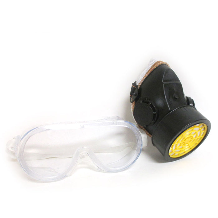 4 Pc Cartridge Respirator Mask Goggle Kit Gas Safety Chemical Spray Dust Mask