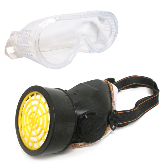 4 Pc Cartridge Respirator Mask Goggle Kit Gas Safety Chemical Spray Dust Mask