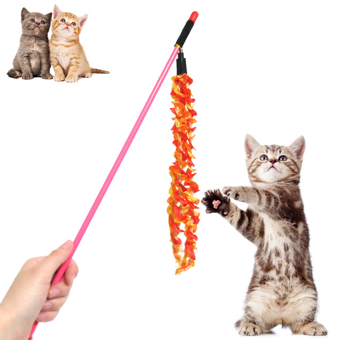 2pc Cat Kitten Pet Wand Teaser Toy Catcher Stick Interactive Play Chase Colorful