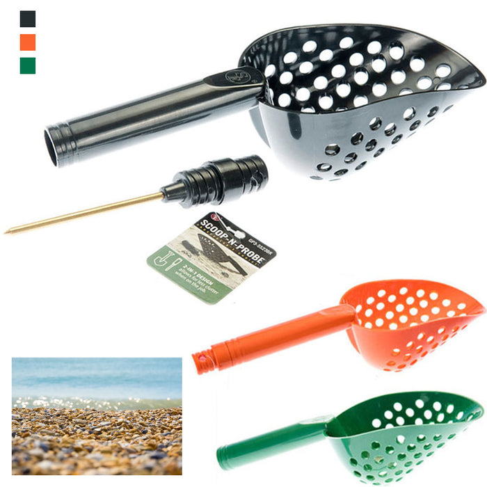 1 X Tough Durable Black Plastic Beach Sand Scoop With Brass Probe Metal Detector