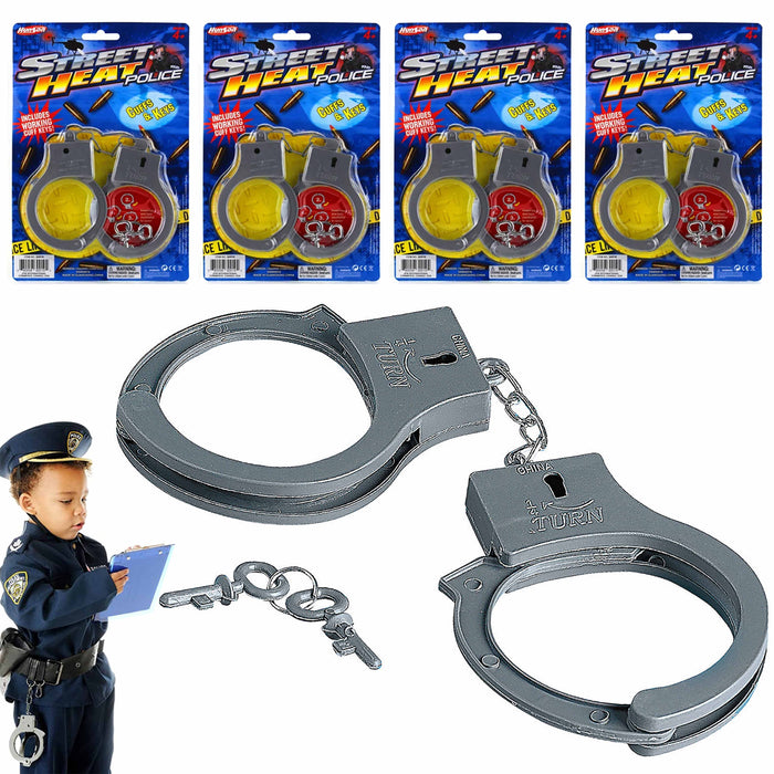 4 Pk Novelty Toy Handcuffs With Key Police Sheriff Cowboy Kids Costume Accessory