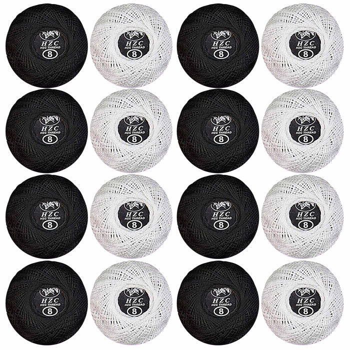 16 Spools Black White Sewing Thread Knitting Crochet Embroidery Floss 60yd Each