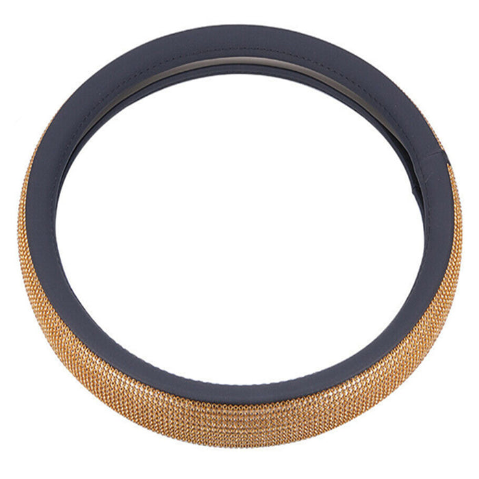 Bling Steering Wheel Cover Gold Crystal Diamond Leather Car SUV Wheel Protector